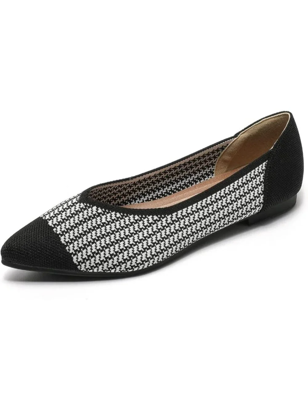 Women's Black White Ballet Flats Pointed Toe Comfortable Knit Slip Casual Shoes